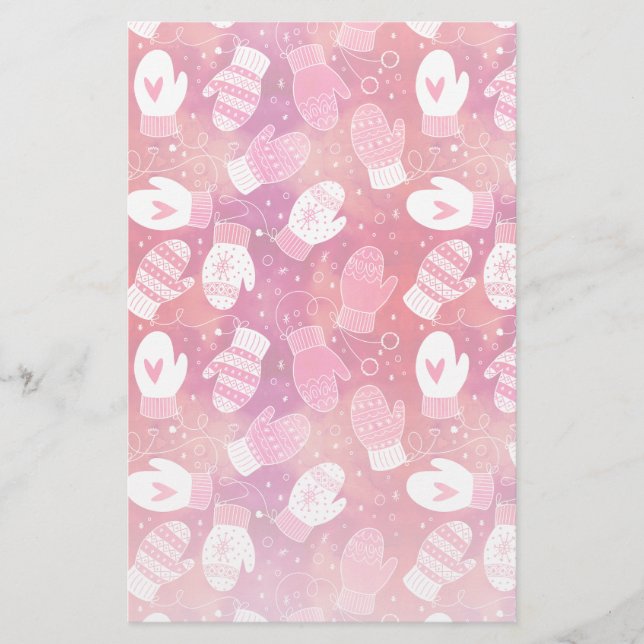 Winter Weihnachten Mittens Muster in Rosa Briefpapier (Vorderseite)