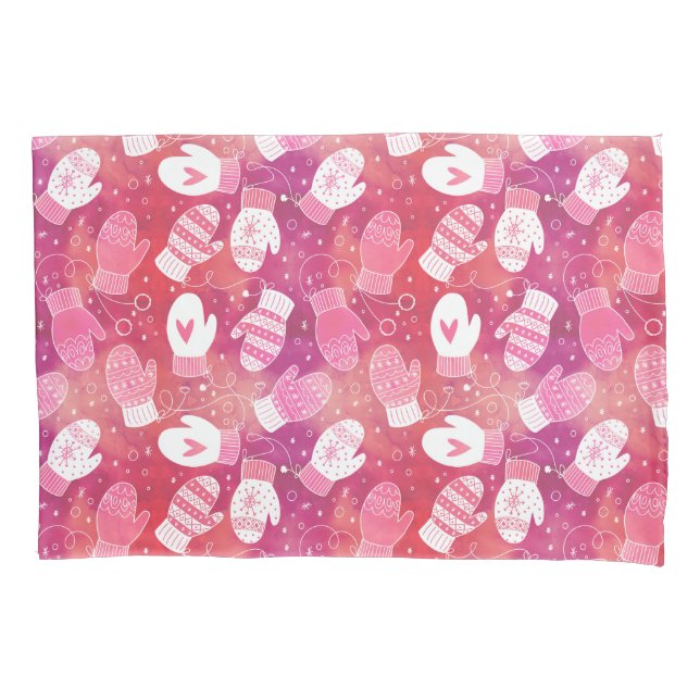 Winter Weihnachten Mittens Muster in Rosa Kissenbezug (Vorderseite)