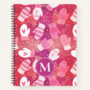 Winter Weihnachten Mittens Muster in Rosa Notizbuch