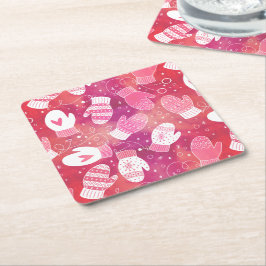 Winter Weihnachten Mittens Muster in Rosa Rechteckiger Pappuntersetzer