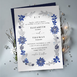 Winter-Weihnachten-Navy-Blau-Botanische-Hochzeit Folieneinladung