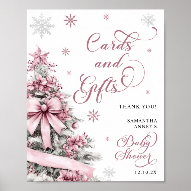 Winter Weihnachten Pink Baby Duschkarten Geschenke Poster (Vorne)