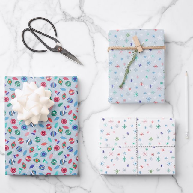 Winter Weihnachten Retro Inspiriert Muster Vol. 2 Geschenkpapier Set (Vorderseite)