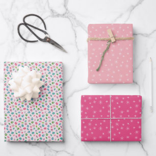 Winter Weihnachten Retro Inspiriert rosa Muster Geschenkpapier Set