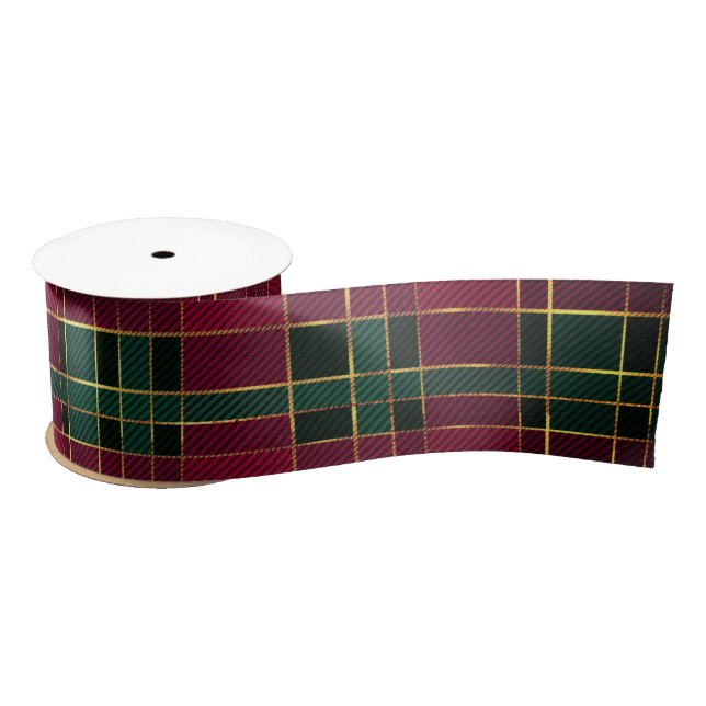 Winter Weihnachten Rot & Grün Tartan & Gold Foil Satinband (Spule)