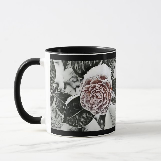 Winter, Weihnachten, Schnee, gefrorene Rose Zeichn Tasse (Links)