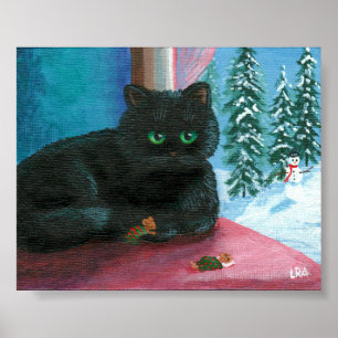 Winter Weihnachten Schwarze Katze Maus Kunst Kreat Poster