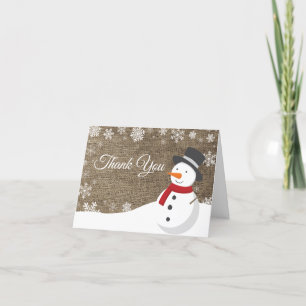 Winter Weihnachten Snowman Burlap Danke Karte