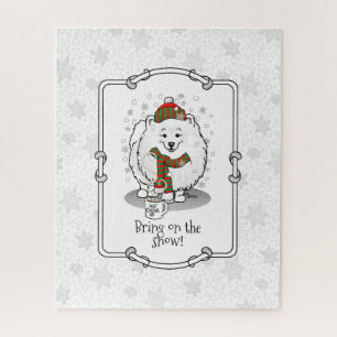 Winter Weihnachten Spitz (weiß) Hund Niedlicher Sc Puzzle