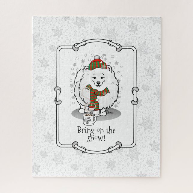 Winter Weihnachten Spitz (weiß) Hund Niedlicher Sc Puzzle (Vertikal)