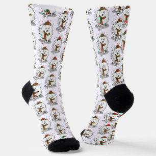 Winter Weihnachten Spitz (weiß) Hund Niedlicher Sc Socken