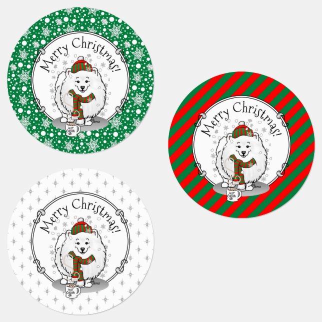 Winter Weihnachten Spitz (weiß) Hunde Scarf Schnee Etiketten (Gruppe)