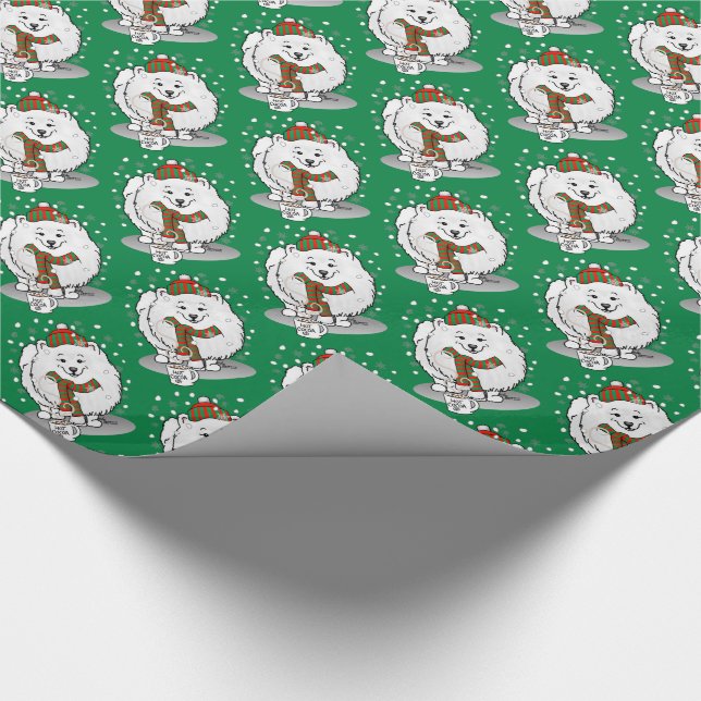 Winter Weihnachten Spitz (weiß) Hunde Scarf Schnee Geschenkpapier (Ecke)