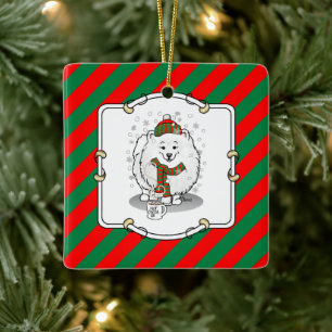 Winter Weihnachten Spitz (weiß) Hunde Scarf Schnee Keramikornament