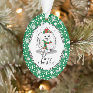 Winter Weihnachten Spitz (weiß) Hunde Scarf Schnee Ornament