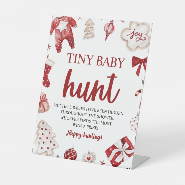 Winter Weihnachten Tiny Baby Hunt Baby Showspiel Sockelschild (Vorderseite)