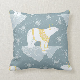 Winter-Weihnachts-Schneeflocke-Eisbär-Eisberg-blau Kissen