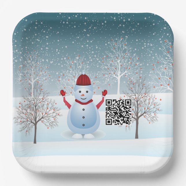 Winter Weihnachts-Schneemann-Papierplatte Pappteller (Vorderseite)