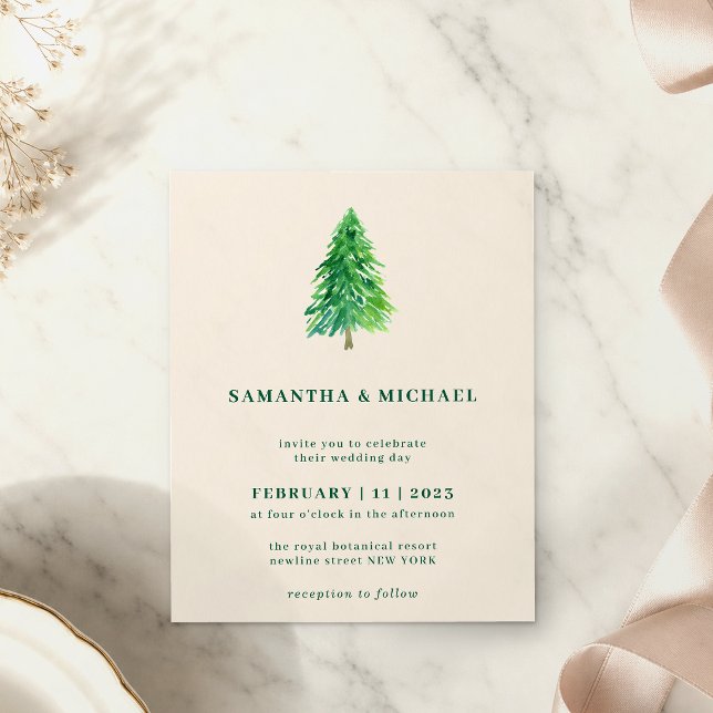 Winter-Weihnachtsbaum | Einfache elegante Hochzeit Flyer (Von Creator hochgeladen)
