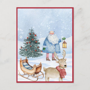 Winter Weihnachtsbaum Hirsche und Santa Feiertagspostkarte