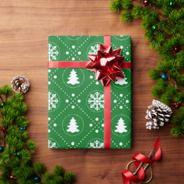 Winter Weihnachtsbäume Schneeflocken Grünes Muster Geschenkpapier