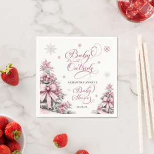 Winter Weihnachtsbäume Schneeflocken Pink Baby Dus Serviette