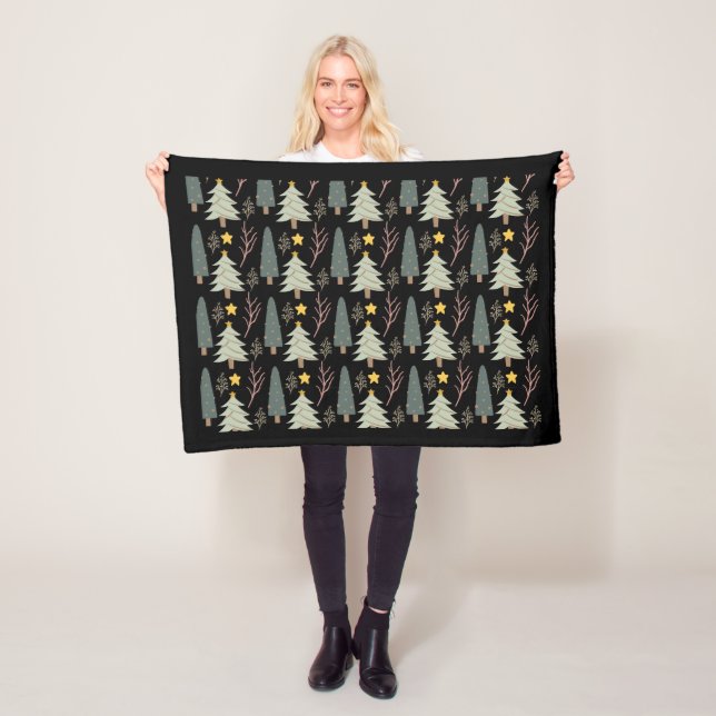Winter Weihnachtsbaumen Muster Woods Grün Schwarz Fleecedecke (Beispiel)