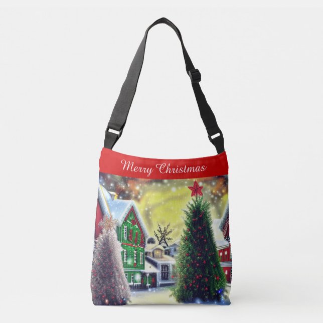 Winter Weihnachtsdorf Szene Crossbody Bag Tragetaschen Mit Langen Trägern (Vorderseite)