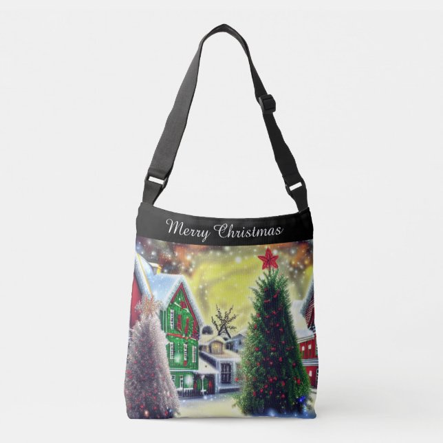Winter Weihnachtsdorf Szene Crossbody Bag Tragetaschen Mit Langen Trägern (Vorderseite)