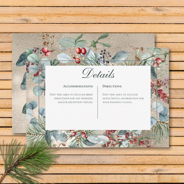 Winter Weihnachtsgrün Gold Details Hochzeit Begleitkarte (Winter Christmas Greenery Gold Details Wedding Enclosure Card)