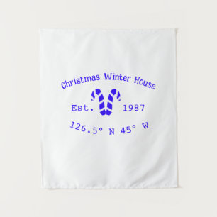 Winter-Weihnachtshaus blaue Zuckerrohre geschätzt  Wandteppich