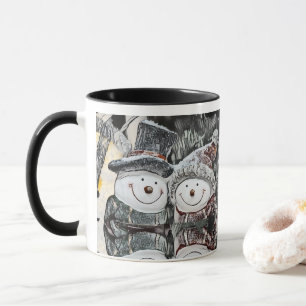 Winter, Weihnachtsmann-Schneemann und Schneefrau-T Tasse