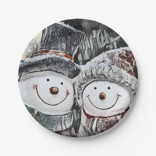 Winter, Weihnachtsmann-Schneemann und Schneefrau Z Pappteller