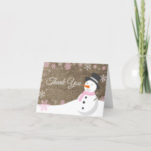 Winter Weihnachtsschnee Pink Burlap Dankeskarte