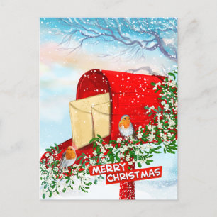 Winter-Weihnachtsvögel - Eine rote Briefkasten-Pos Feiertagspostkarte