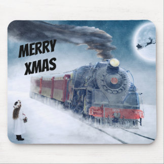 Winter-Weihnachtszug mit Mädchen Mousepad