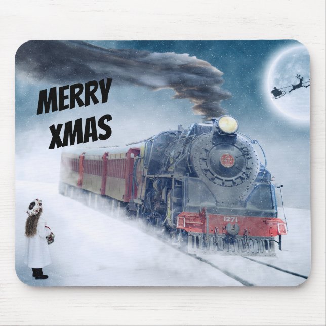 Winter-Weihnachtszug mit Mädchen Mousepad (Vorne)