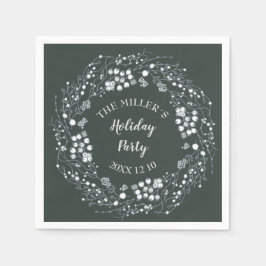 Winter Weiße Beeren Kranz auf Samtgrün Serviette