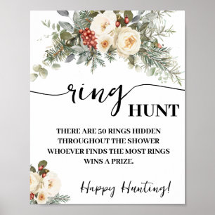 Winter-Weiße-Blumen-Ring-Suche-Duschspiel-Schild Poster