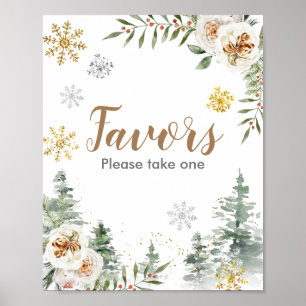 Winter Weiße Pinienbäume Gefallen Zeichen Poster