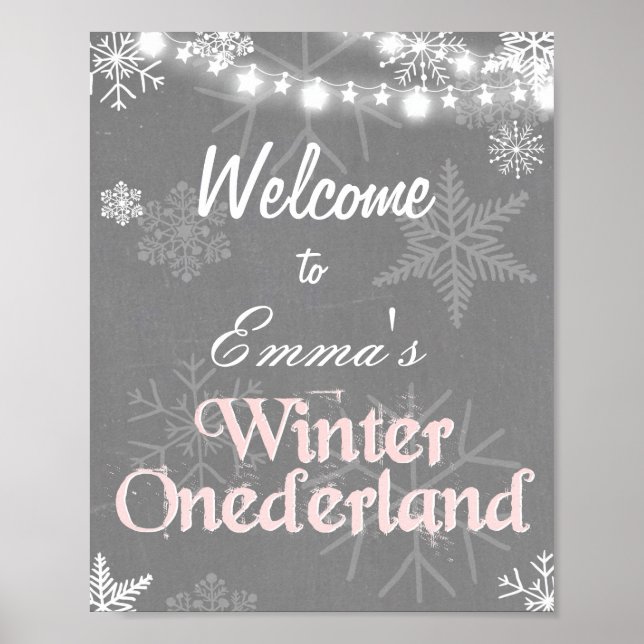 Winter Welcome Sign Onederland Geburtstag Girl Pin Poster (Vorne)