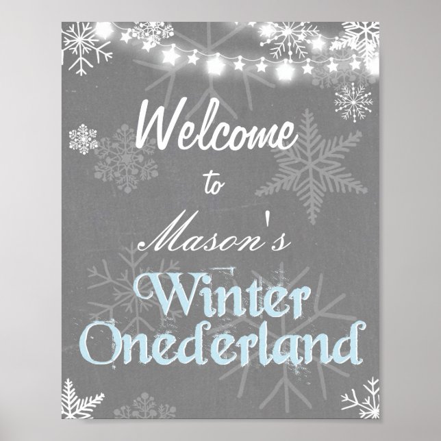 Winter Welcome Sign Onederland Geburtstagsschnee Poster (Vorne)