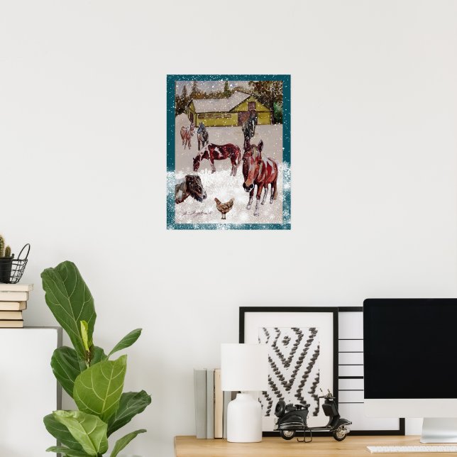 Winter West Hügel Ranch (Keria's Pferde) Poster (Heimbüro)