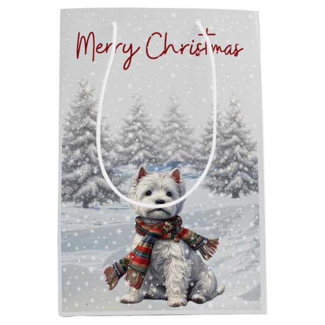 Winter Westie Frohe Weihnachtsgeschenktasche Mittlere Geschenktüte (Vorderseite)