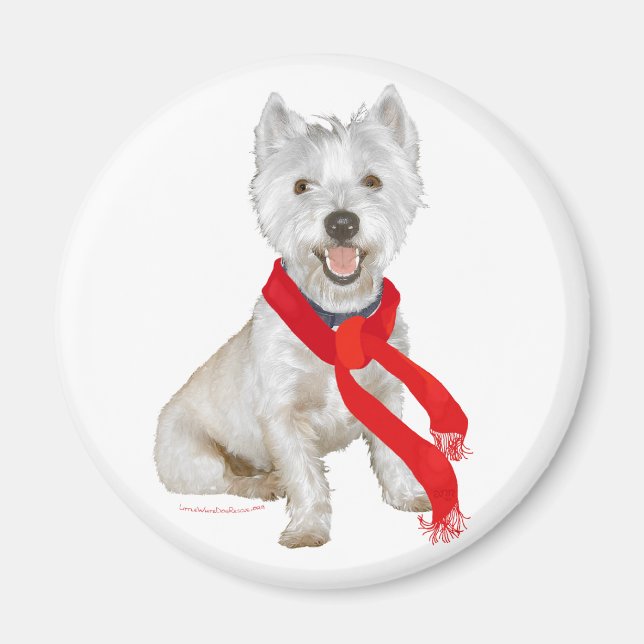 Winter Westie in einem Roten Scarf Magnet (Vorne)