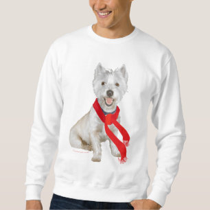 Winter Westie in einem Roten Scarf Sweatshirt