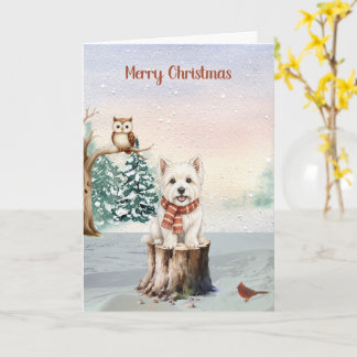 Winter Westie mit Eule Weihnachtskarte Karte