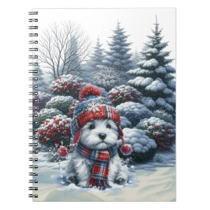 Winter Westie mit Hut Notizbuch Notizblock