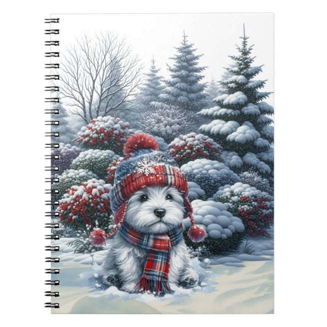 Winter Westie mit Hut Notizbuch Notizblock (Vorderseite)