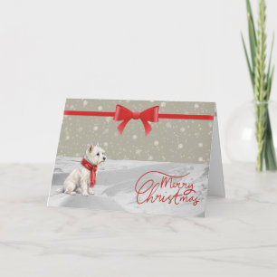 Winter Westie mit roter Schleife Weihnachtskarte Karte